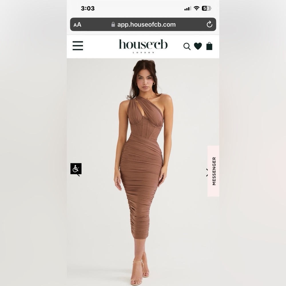 NWT House of CB Valentina Midi Corset Dress, Mocha, Small